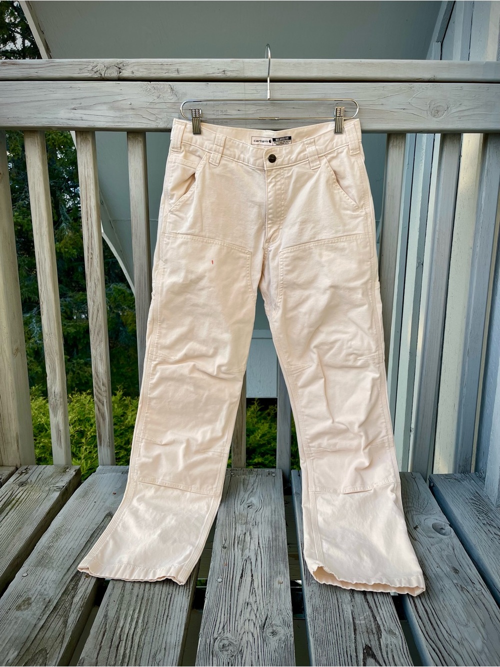 Carhartt Relaxed Fit Double-Front Dungaree Undyed Ecru Cream Cotton Canvas Pants